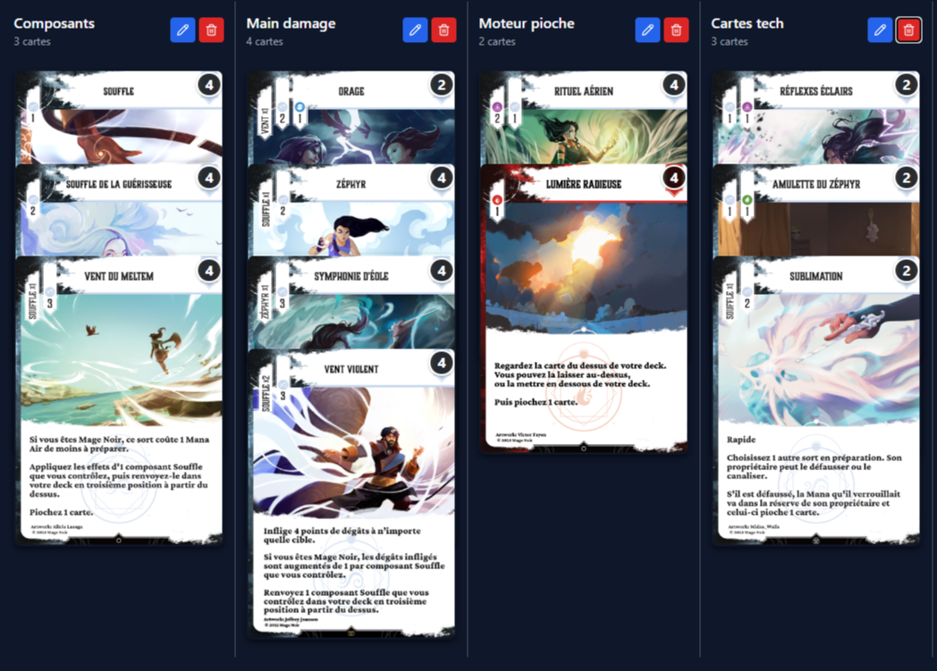 affichage du deck en colonnes