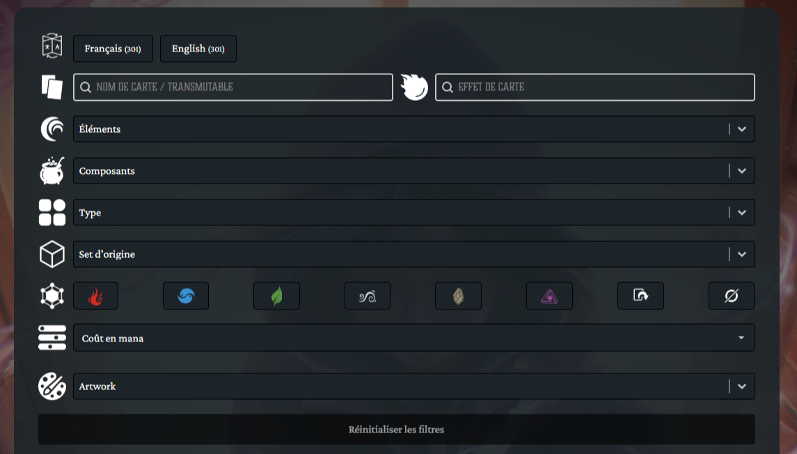 Filtre de cartes